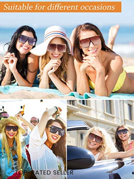 6 Pcs Oversized Square Sunglasses Fashionable Trendy Set Classic Retro Shield main image 7